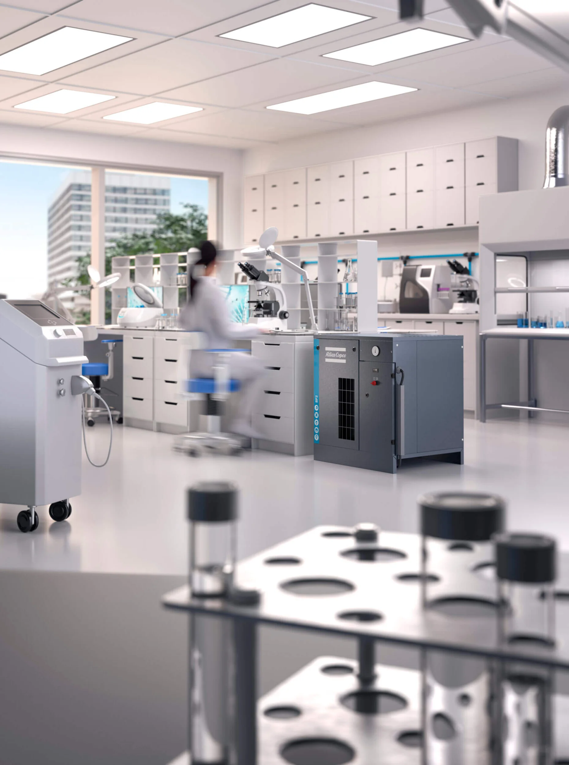 gebruik van een compressor in een lab