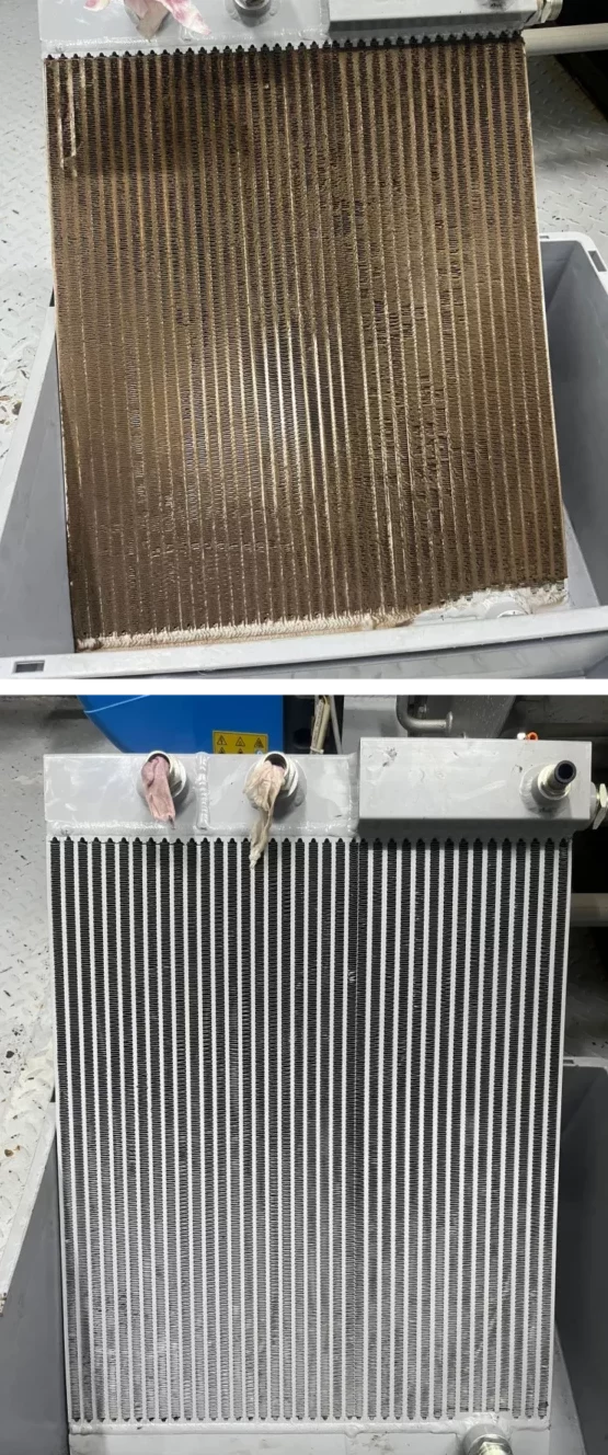 Reinigen van koelers compressoren voor en na situatie